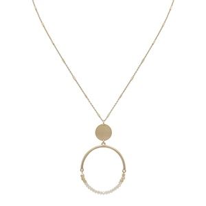 Natural Crystal and Gold Circle on Gold Chain 34"